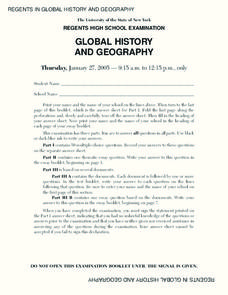 Regents High School Examination: Global History and Geography, 2005 Lesson Plan Regents High School Examination: Global History and Geography, 2005 Lesson Plan