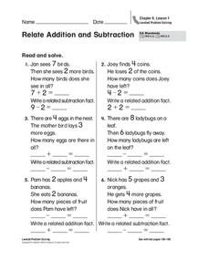 Relate Addition and Subtraction Worksheet Relate Addition and Subtraction Worksheet
