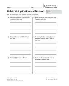 Relate Multiplication and Division Worksheet Relate Multiplication and Division Worksheet