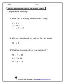 Related Addition and Subtraction Worksheet Related Addition and Subtraction Worksheet