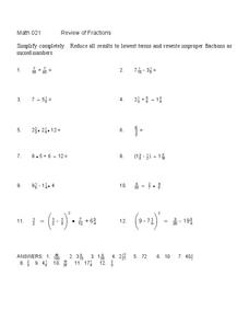 Review of Fractions Worksheet Review of Fractions Worksheet