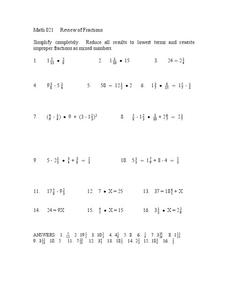 Review of Fractions Worksheet Review of Fractions Worksheet