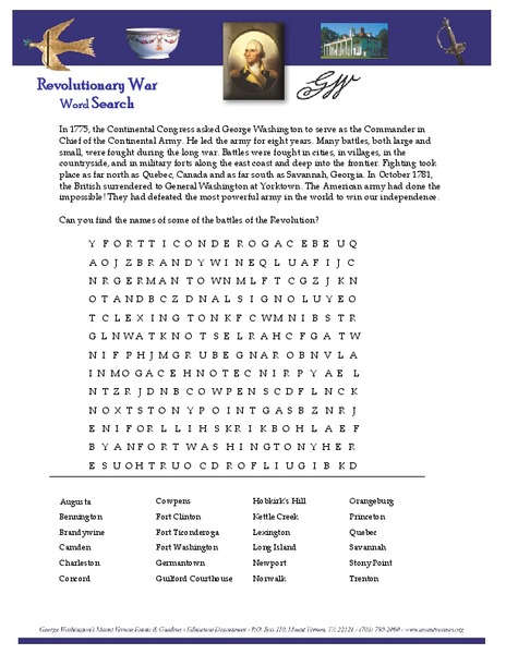 Revolutionary War Word Search Lesson Plan Revolutionary War Word Search Lesson Plan