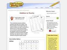 Addition to Twenty Worksheet Addition to Twenty Worksheet