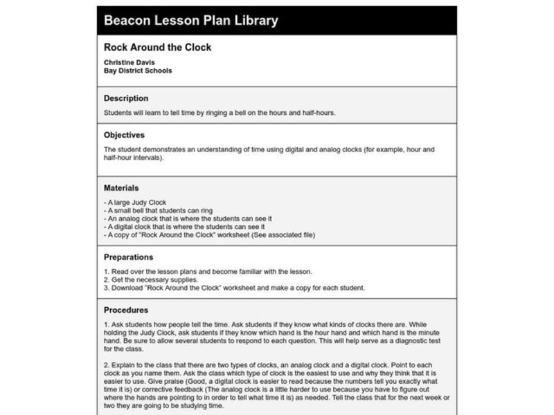 Rock Around the Clock Lesson Plan Rock Around the Clock Lesson Plan