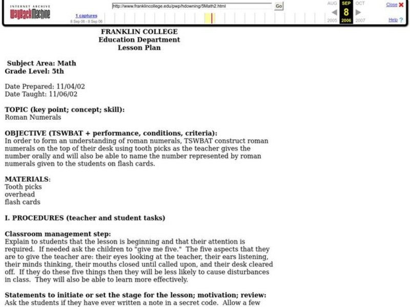 Roman Numerals Lesson Plan Roman Numerals Lesson Plan