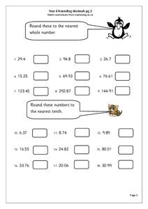 Round Decimals to the Nearest Whole Number Worksheet Round Decimals to the Nearest Whole Number Worksheet