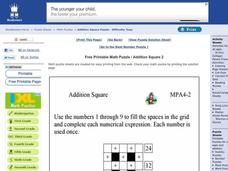 Addition Square Worksheet Addition Square Worksheet