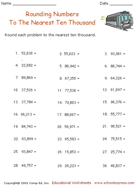 Rounding Numbers to the Nearest Ten Thousand Worksheet Rounding Numbers to the Nearest Ten Thousand Worksheet