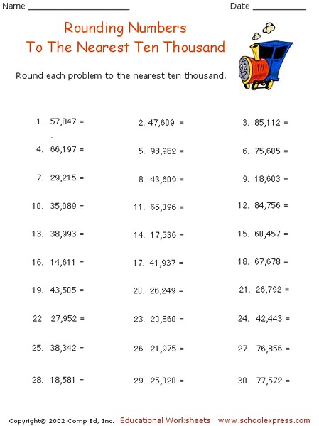 Rounding Numbers to the Nearest Ten Thousand Worksheet Rounding Numbers to the Nearest Ten Thousand Worksheet