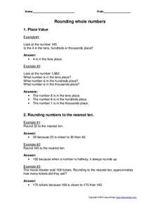 Rounding Whole Numbers Worksheet Rounding Whole Numbers Worksheet
