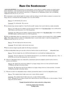 Run-On Sentences Worksheet Run-On Sentences Worksheet