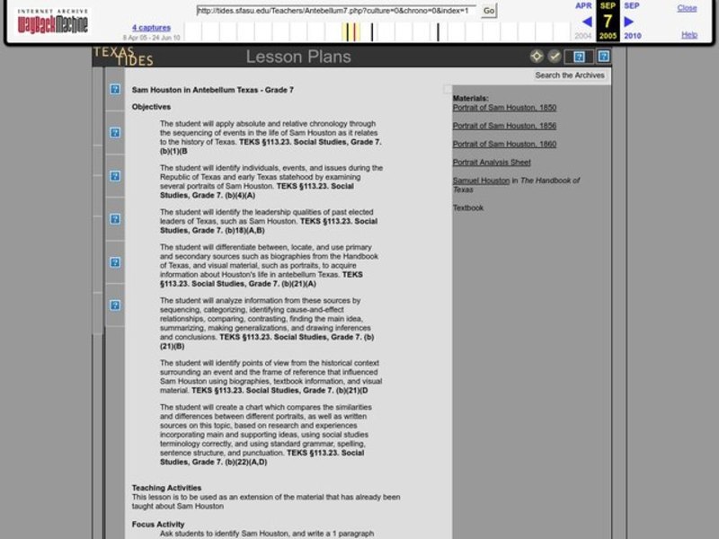 Sam Houston in Antebellum Texas Lesson Plan Sam Houston in Antebellum Texas Lesson Plan