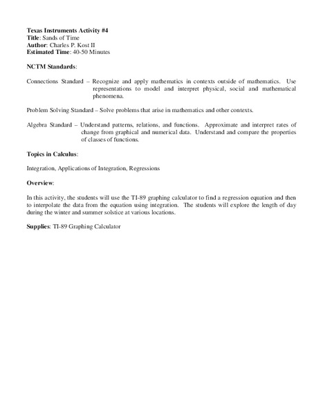 Sands of Time Lesson Plan Sands of Time Lesson Plan