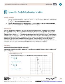 The Defining Equation of a Line Lesson Plan The Defining Equation of a Line Lesson Plan