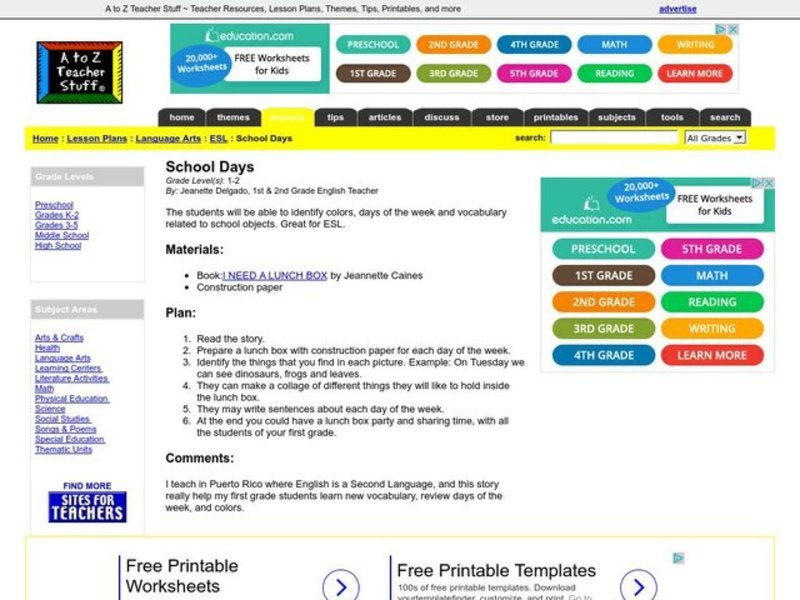 School Days Lesson Plan School Days Lesson Plan