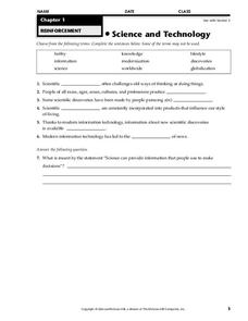 Science and Technology Worksheet Science and Technology Worksheet