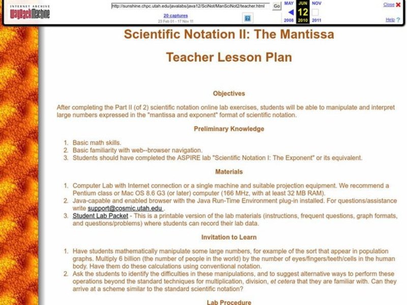 Scientific Notation II: The Mantissa Lesson Plan Scientific Notation II: The Mantissa Lesson Plan