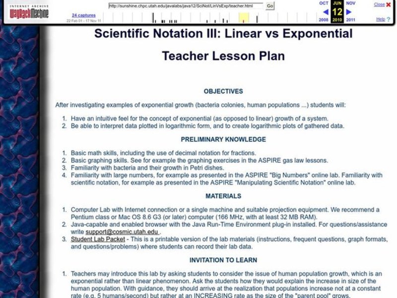 Scientific Notation III: Linear vs Exponential Lesson Plan Scientific Notation III: Linear vs Exponential Lesson Plan