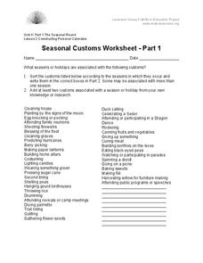 Seasonal Customs Worksheet Organizer Seasonal Customs Worksheet Organizer