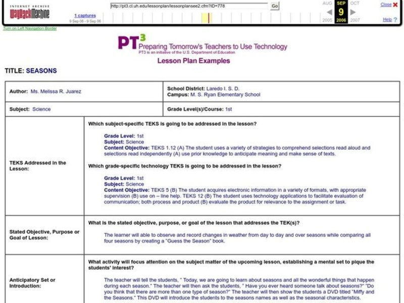 Seasons Lesson Plan Seasons Lesson Plan