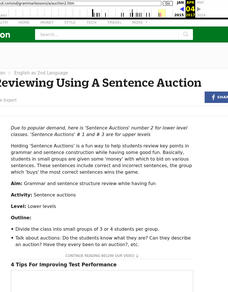 Sentence Auction Lesson Plan Sentence Auction Lesson Plan