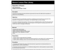 Separation of Powers Lesson Plan Separation of Powers Lesson Plan