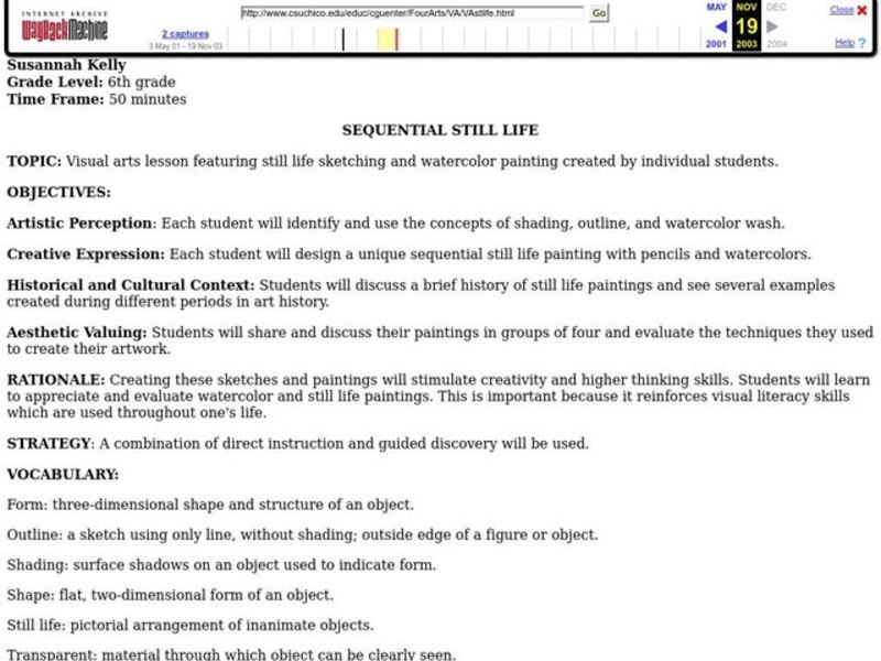Sequential Still Life Lesson Plan Sequential Still Life Lesson Plan