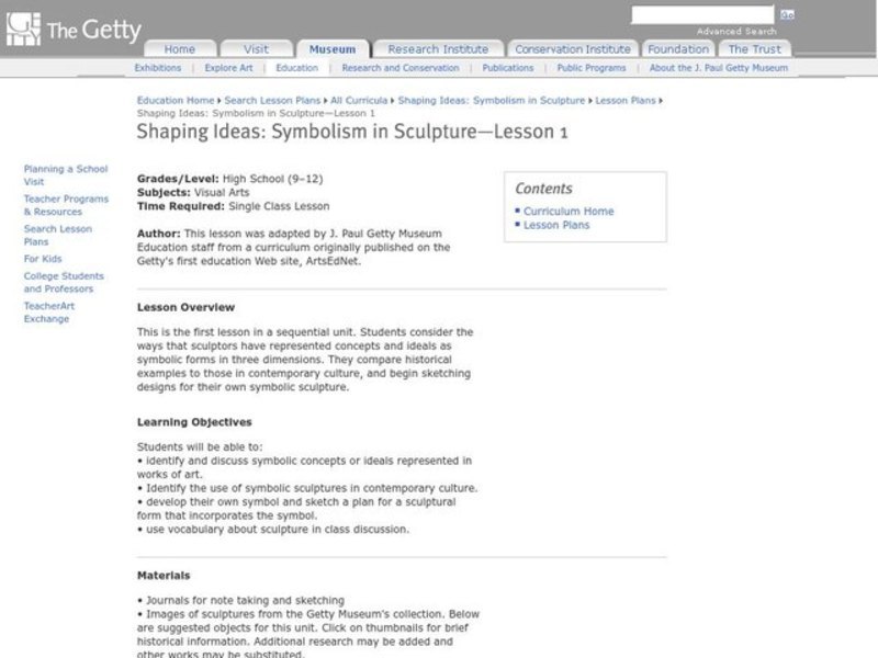 Shaping Ideas: Symbolism in Sculpture Lesson Plan Shaping Ideas: Symbolism in Sculpture Lesson Plan