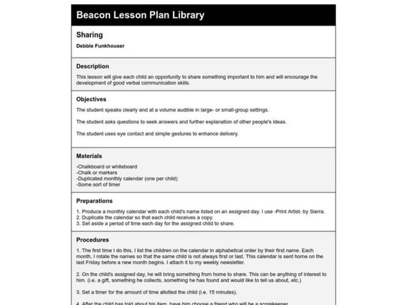 SHARING Lesson Plan SHARING Lesson Plan