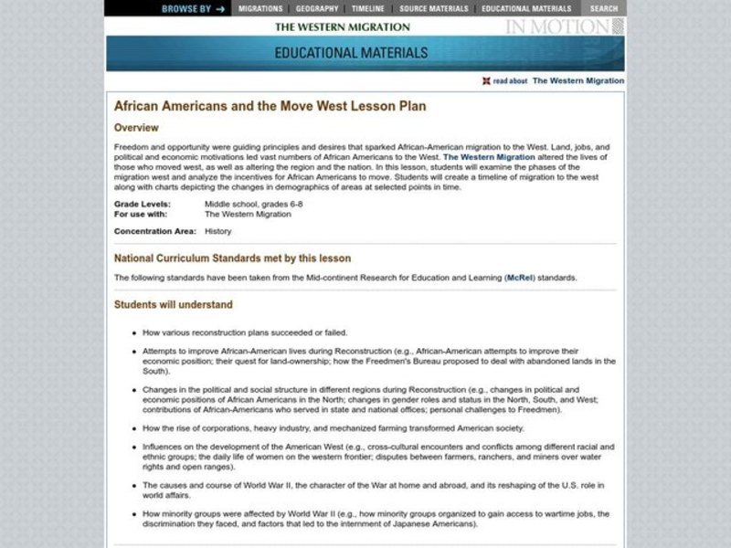 African Americans and the Move West Lesson Plan African Americans and the Move West Lesson Plan