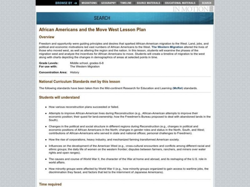 African Americans and the Move West Lesson Plan African Americans and the Move West Lesson Plan
