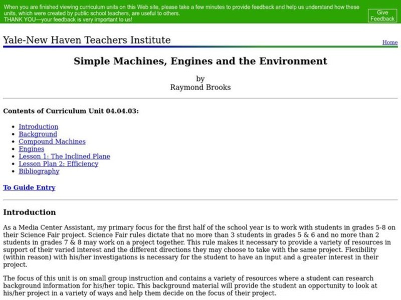 Simple Machines, Engines and the Environment Lesson Plan Simple Machines, Engines and the Environment Lesson Plan