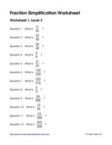 Simplify Fractions Worksheet Simplify Fractions Worksheet