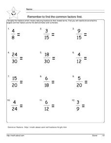 Simplify the Fractions Lesson Plan Simplify the Fractions Lesson Plan