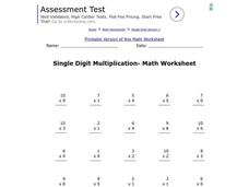 Single Digit Multiplication--Math Worksheet Worksheet Single Digit Multiplication--Math Worksheet Worksheet
