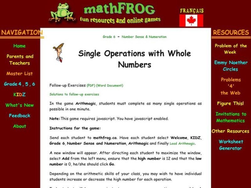Single Operations with Whole Numbers Lesson Plan Single Operations with Whole Numbers Lesson Plan