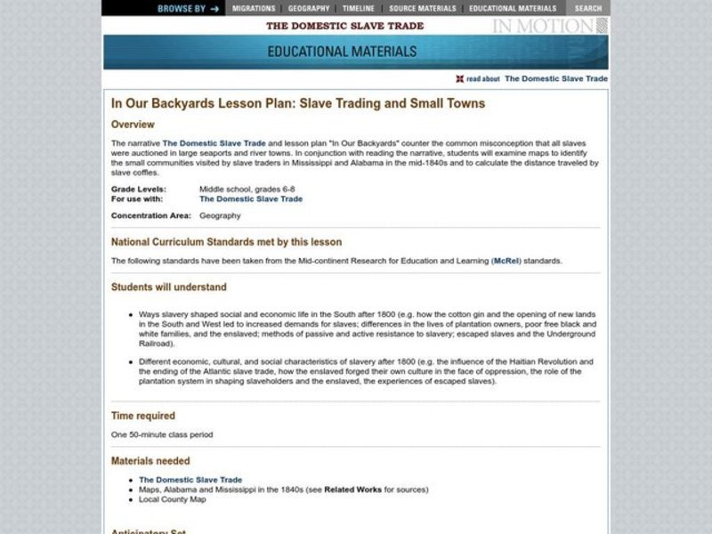 Slave Trading and Small Towns Lesson Plan Slave Trading and Small Towns Lesson Plan