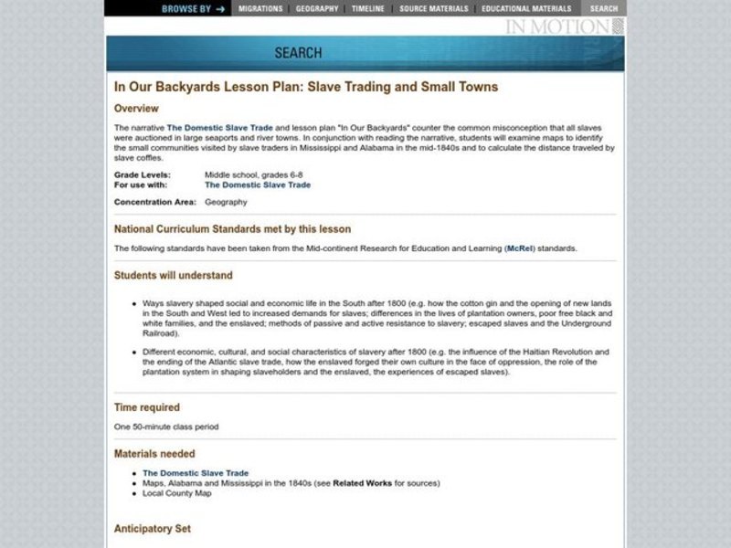 SLAVE TRADING AND SMALL TOWNS Lesson Plan SLAVE TRADING AND SMALL TOWNS Lesson Plan