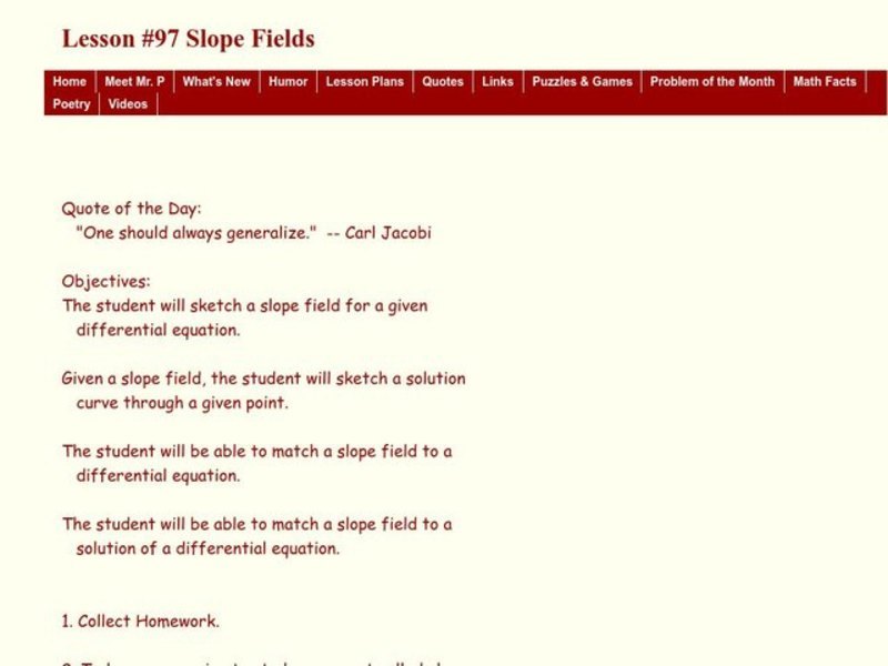 Slope Fields Lesson Plan Slope Fields Lesson Plan