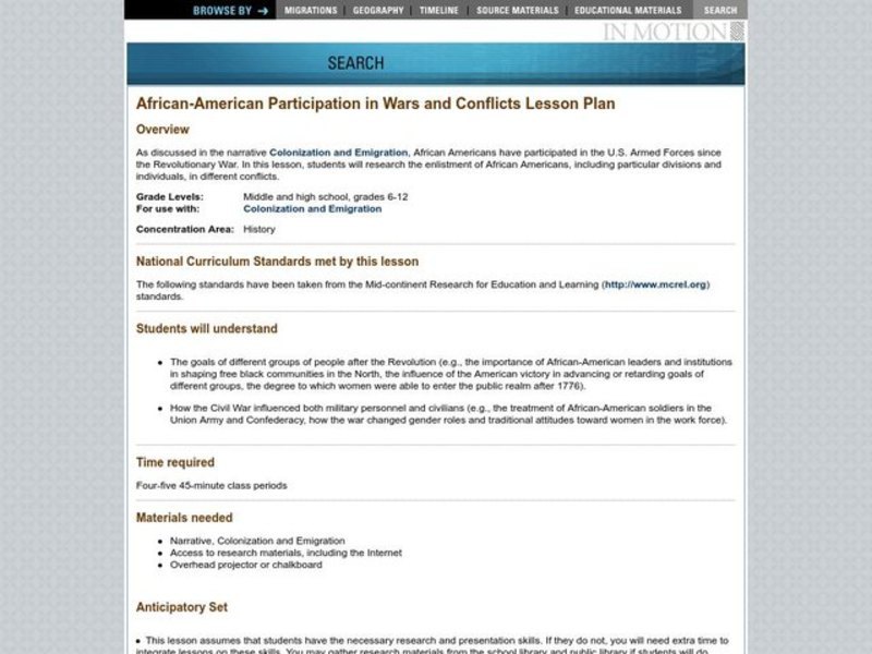 African-American Participation in Wars and Conflicts Lesson Plan African-American Participation in Wars and Conflicts Lesson Plan