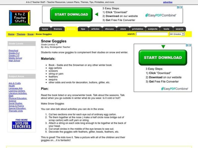 Snow Goggles Lesson Plan Snow Goggles Lesson Plan