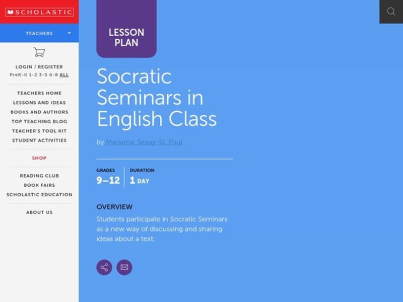 Socratic Seminars in English Class Lesson Plan Socratic Seminars in English Class Lesson Plan