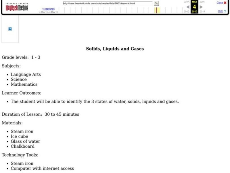 Solids, Liquids and Gases Lesson Plan Solids, Liquids and Gases Lesson Plan