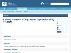 Solving Systems of Equations Algebraically Lesson Plan Solving Systems of Equations Algebraically Lesson Plan