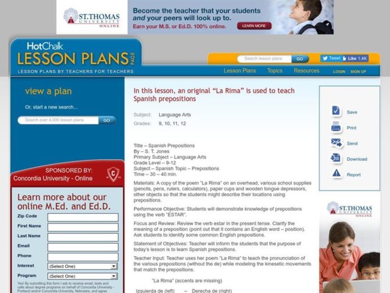 Spanish Prepositions Lesson Plan Spanish Prepositions Lesson Plan