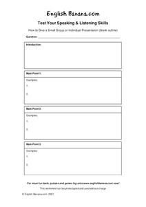 Speaking and Listening Organizer Speaking and Listening Organizer