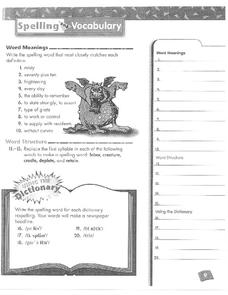 Spelling and Vocabulary Page 9 Worksheet Spelling and Vocabulary Page 9 Worksheet