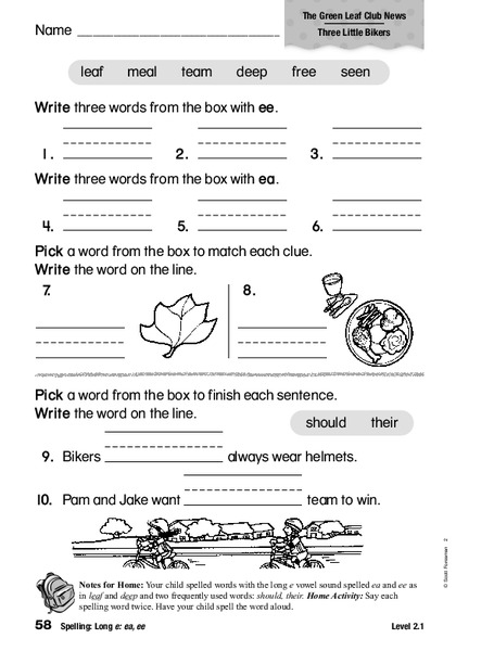 Spelling: Long e, ea, ee Worksheet Spelling: Long e, ea, ee Worksheet