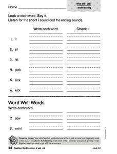 Spelling: Word Families -it and -ick Worksheet Spelling: Word Families -it and -ick Worksheet